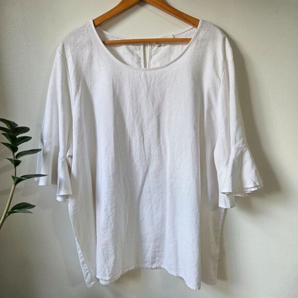 EUC CYNTHIA ROWLEY WHITE LINEN BLEND WHITE BELL SLEEVES TOP SIZE 1X - Picture 2 of 15